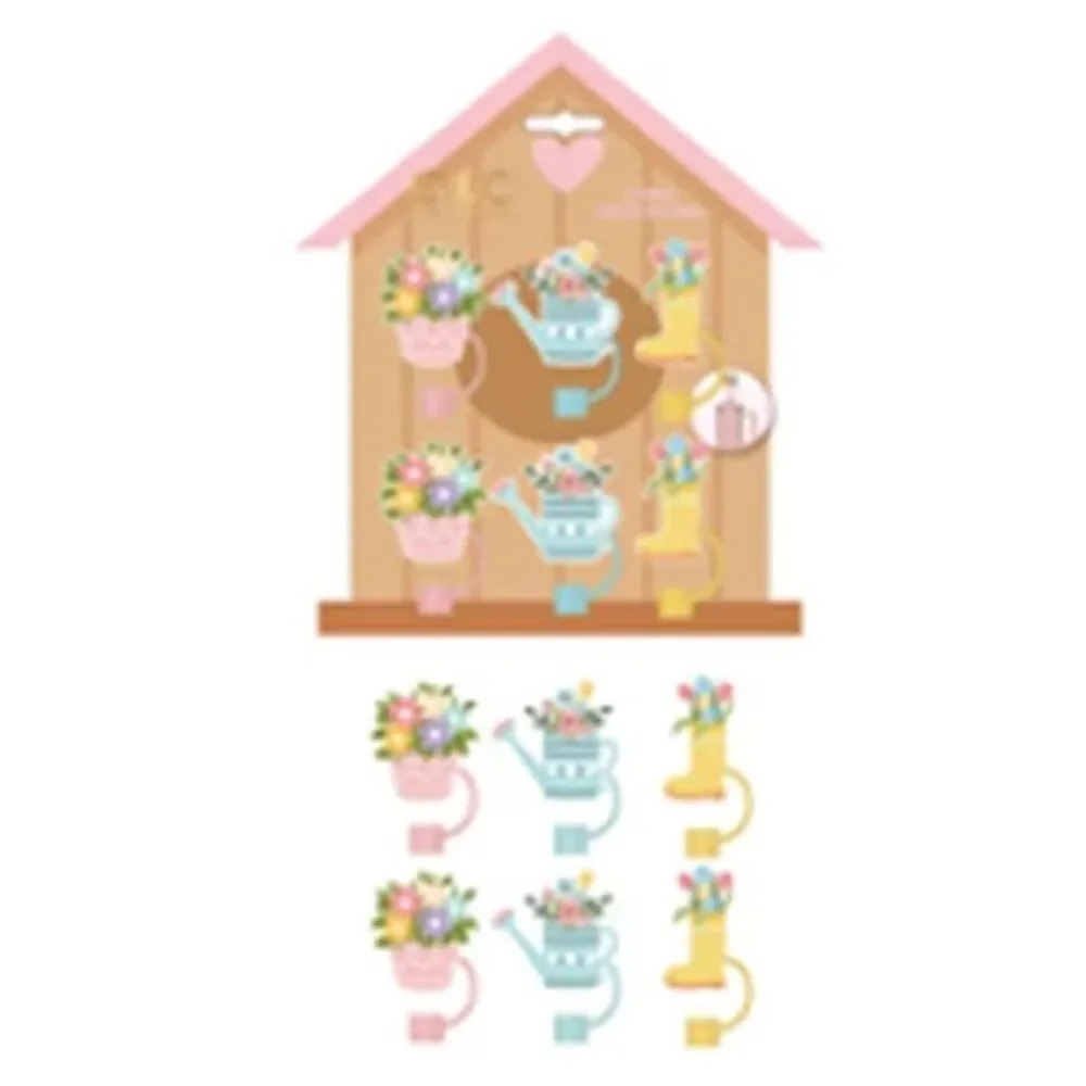 Cook With Color 6 Piece Straw Topper Set, Reusable, Universal Fit, Tea Bouquet